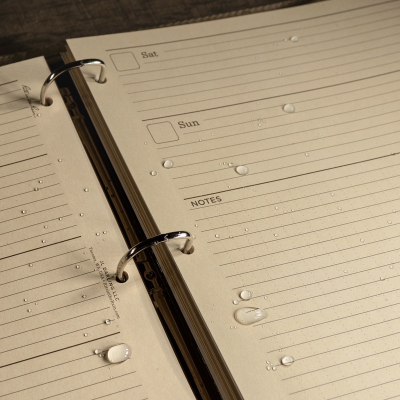 Close up of wet loose leaf and ring binder.