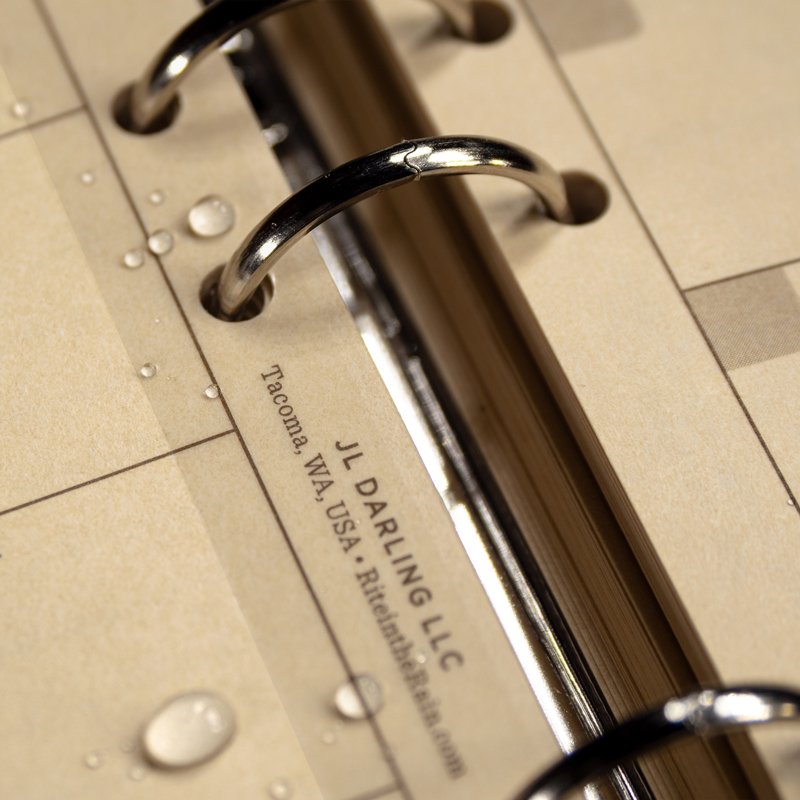 Close up of rings and reinforced loose leaf binder holes.