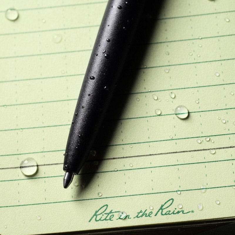 pen writes through water, sweat, grease and mud.