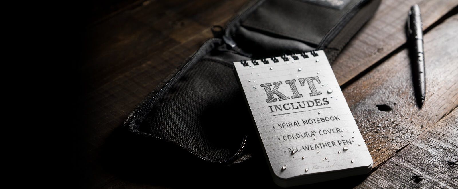 Top Spiral Kit includes: Spiral Notebook, CORDURA Cover, All-Weather Pen